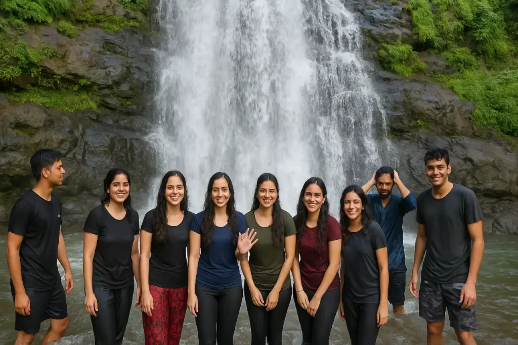 Tourists Enjoying at Banoti Waterfall in Maharashtra