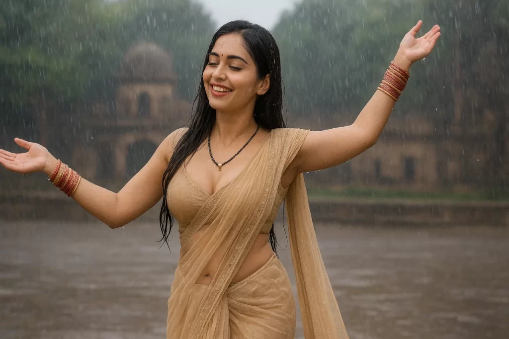 Beautiful Girl Dancing in the Rains in Tapola