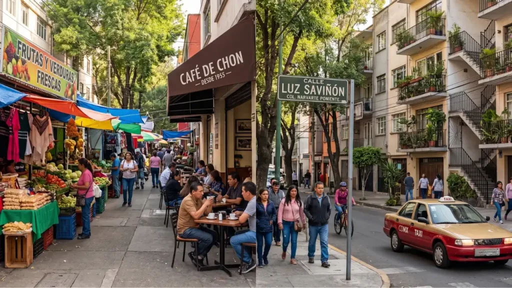 Residential streets and local businesses in Narvarte Poniente and San Rafael, two value-oriented Mexico City neighborhoods popular with long-term residents.