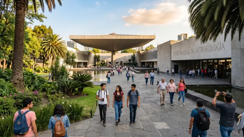 Visitors at the National Museum of Anthropology, one of Mexico City's most important cultural attractions.