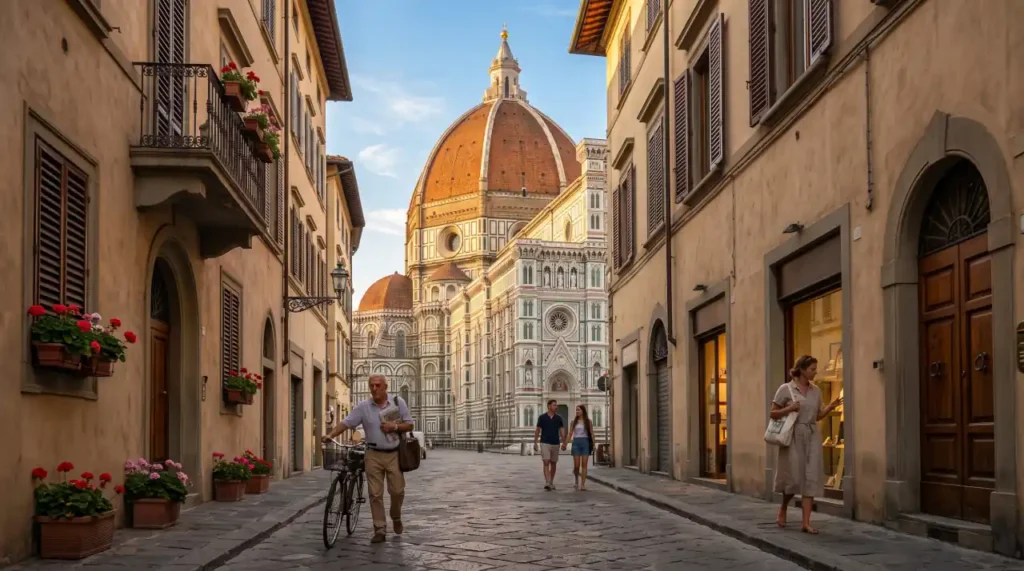 Historic streets and Renaissance architecture in Florence, Italy, a popular destination for expatriates and long-term residents.