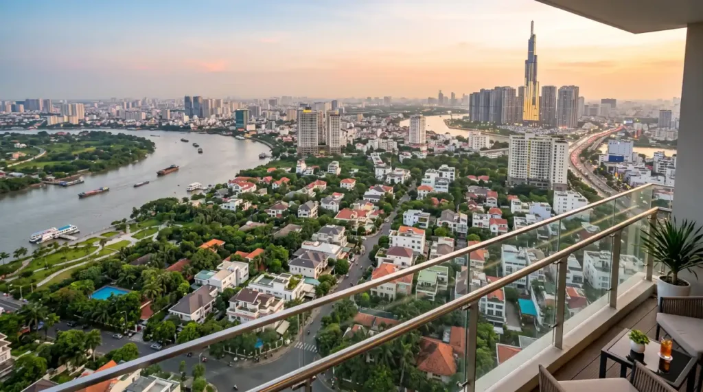 Aerial view overlooking Thao Dien in Ho Chi Minh City