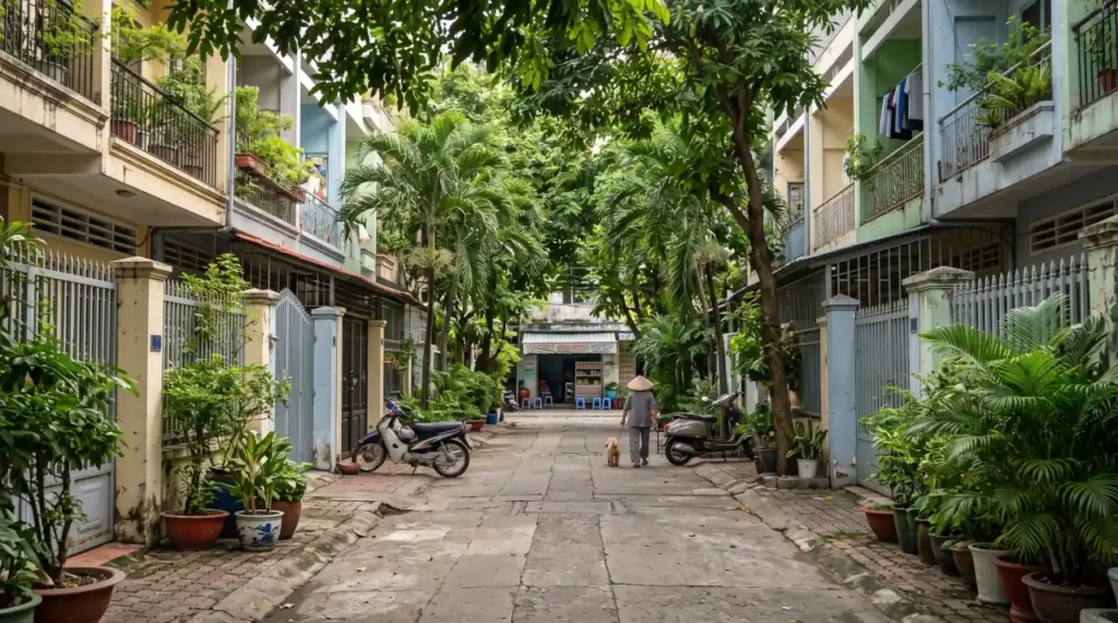 Quiet residential street in Thao Dien, Ho Chi Minh City
